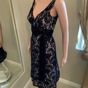 Karen Alexander Black and Nude Lace Cocktail Dress